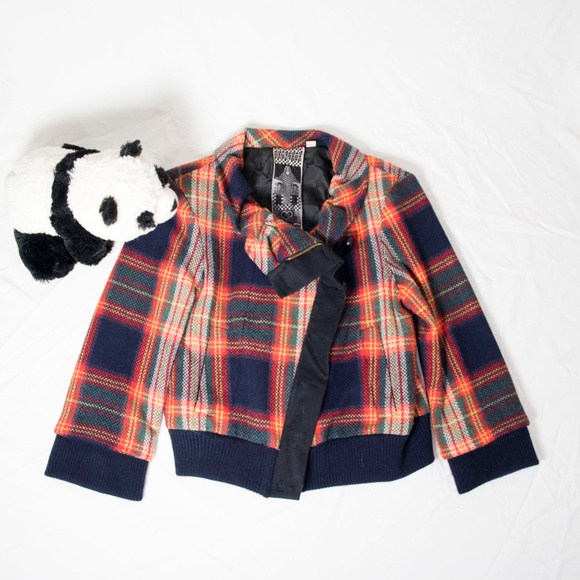 Orange, blue, green plaid wool L.A.M.B. jacket - Picture 1 of 7